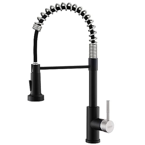 GIMILI Kitchen Faucet with Pull Down Sprayer Commercial Single Handle Lever Spring Kitchen Sink Faucet Matte Black&Brushed Nickel