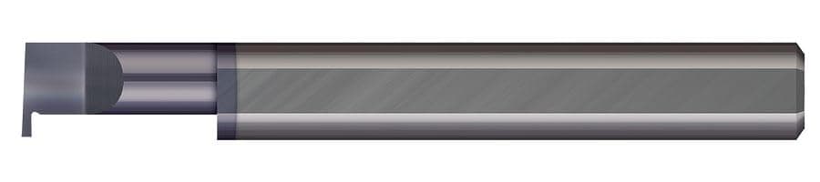 Micro 100 RRM-300-20X Right Hand Retaining Ring Grooving Tool, Solid Carbide, AlTiN Coated, Metric Dimensions, 3.00 mm Groove Width, 3.75 mm Projection, 12 mm Minimum Bore Diameter, 20 mm Maximum Bore Depth, 12 mm Shank Diameter, 83 mm Overall Length