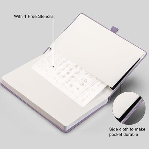 RETTACY A5 Dotted Notebook 2 Pack - Bullet Dot Grid Journal with 320 Numbered Pages Hardcover 120gsm Thick Paper, 8 Perforated Sheets, Pen Holder, Inner Pocket 14.5 x 21cm - Black Purple