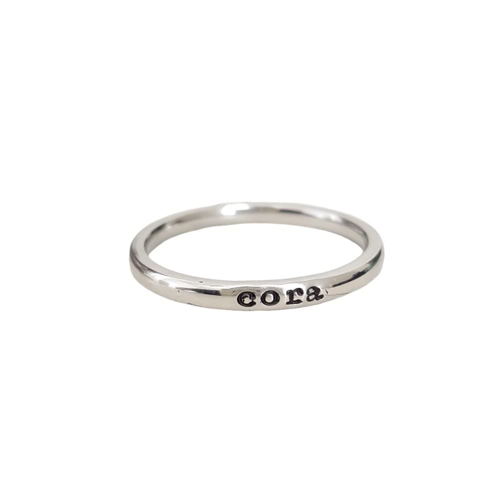 Stacking Name Ring Tiny 2mm Hand Stamped Hypoallergenic Stainless Steel Personalized