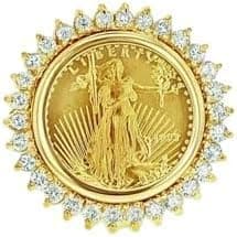 1.00 Ct Round Cut Lab Created Diamond Prong Setting Woman's Liberty Coin Ring, 14K Yellow Gold Finish