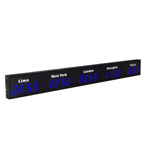World Time Zones Clock, LED Digital Multiple Time Zones Clock, 3/4/5 Cities World Time Wall Clock, for Hotels/Enterprises/airports,5City-Blue