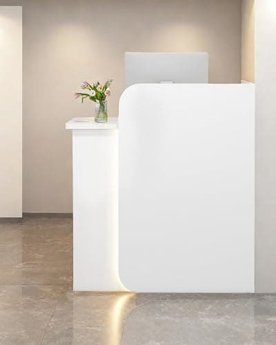 Reception Desk Office Checkout Counter, Modern Front Desk Reception Counter Desk With Lockable Drawer Simple Retail Counter For Retail, Lobby, Beauty Salon Clothing Store(White,32"Lx18"Wx39"H)