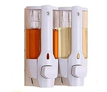 Wall Mounted Double Chamber Shower Soap Shampoo Dispenser Pump for Kitchen Bathroom Hotel, Total 700ml White Color