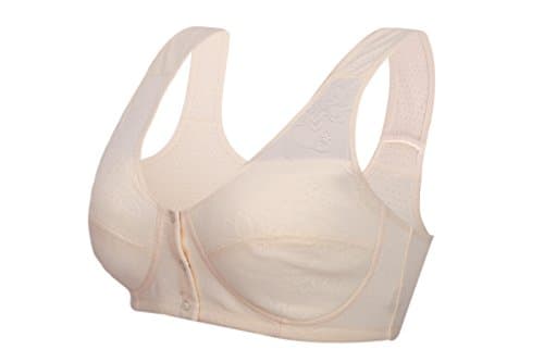 Middle Elderly Womens Post Surgery Bra Front Closure Cotton Wirefree Bras Sleep Light Yellow