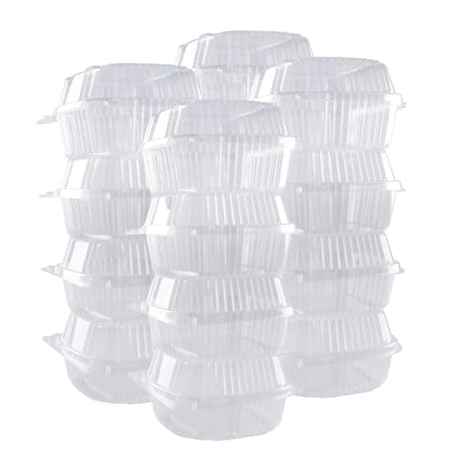 O'CREME Polystyrene Hinged-Lid Container 6 Inch Wide x 3.1 Inch High for Mini Cake Pan - Pack of 50