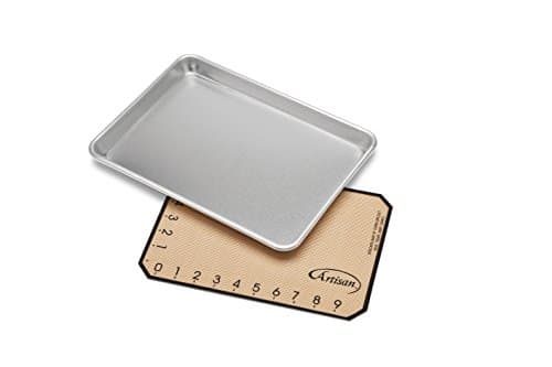 Artisan 2-Piece Professional Baking Set with Quarter-Size Cookie Sheet Pan and Silicone Baking Mat with Ruler Border