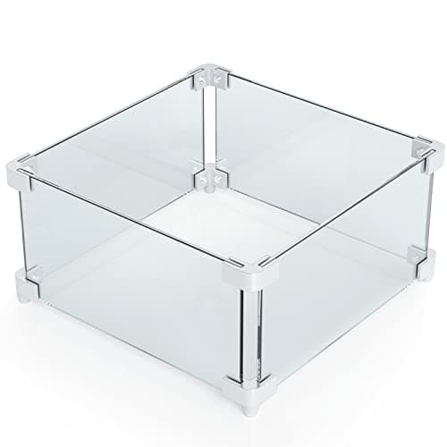 Grisun Square Fire Pit Glass Wind Guard - 14.2 x 14.2 x 6 inch for Fire Pit Burner Ring Kit 12 Inch, Thick 5/16 inch Heat-Resistant Tempered Glass for Ciays and Yaheetech 28 inch Fire Pit Table