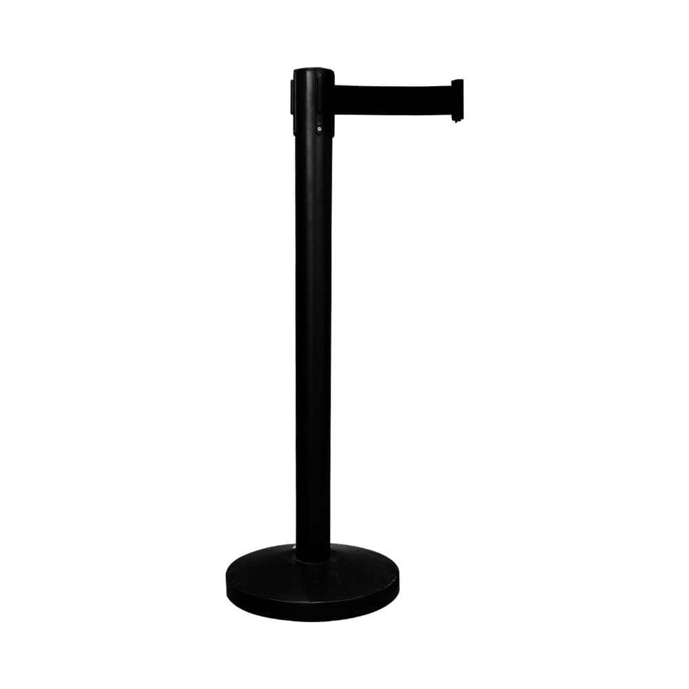 – Queue Barrier with 3Meter Retractable Belt | Black Crowd Control Post with Weighted Base | 4-Way Connectable Stanchion with Powder-Coated Iron Finish for Queue Management & Events - Set of 1