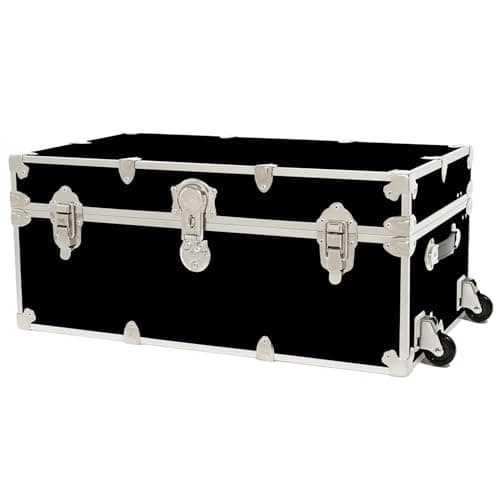 AONELAS Rhino Trunk & Case Large Armor Trunk with Removable Wheels, Summer Camp, College, Storage 32"x18"x14" (Black)