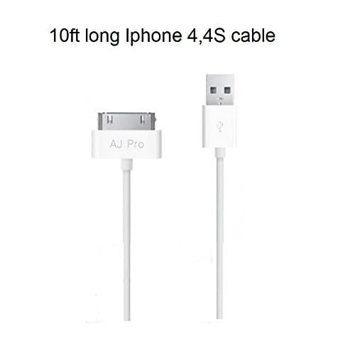 Extra Long (10ft) Heavy Duty White 30 pin USB Power Cord and Charge & Sync Cable for Apple iPhone 4, 4S, 3S and iPad 1,2,3 -AJ Pro(TM)