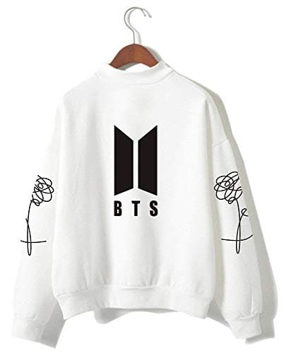 HelloTem BTS Kpop Unisex Sweatshirt Round High Neck Pullover Casual Printed Love Yourself Hoodie White