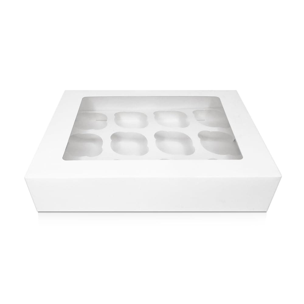 10 x Premium White 12 Hole Cavity Cupcake Boxes with Window and Inserts… (Rounded Inserts)