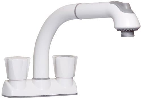 CLEANFLO 481, Pull Out Laundry Faucet, 3 Hole Installation, 2 Handles, 2 Spray Settings, Advanced Polymer Materials, Lead-Free, Non Corrosive, White Finish by cleanFLO