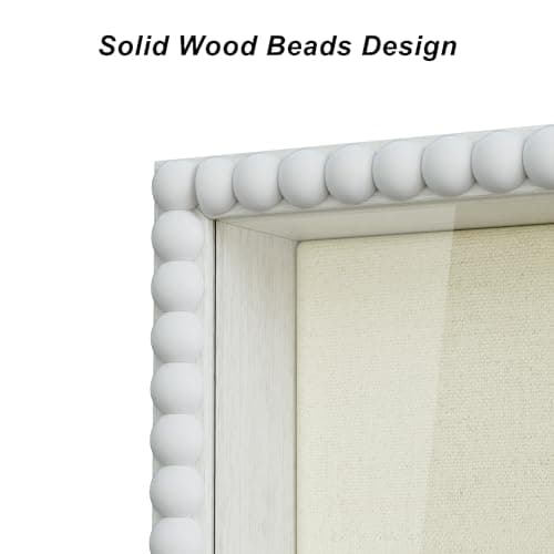 Love-KANKEI Shadow Box Frame 11x14, Deep Large Shadow Box Display Case with Unique Beads Door and Glass Window, Wood Memory Box for Pictures,Medals,Memorabilia,Collections White