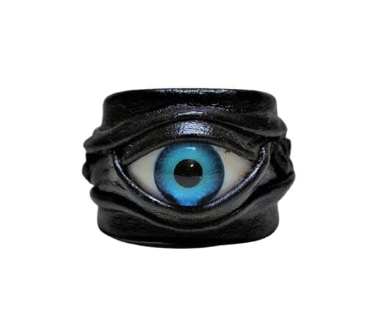 Dragon eye adjustable real leather ring. Statement leather finger ring. Horror leather ring. Evil eye ring. Halloween ring. Burning man costumes.