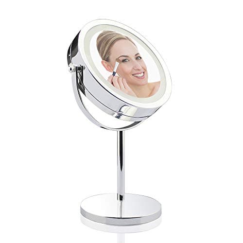 Lighted Makeup Mirror - 7 Inch Lighted Vanity Mirror, 1x/7x Magnifying Double Sided Mirror With Stand, AC Adapter Or Battery Operated, Natural White Light, Cord Or Cordless