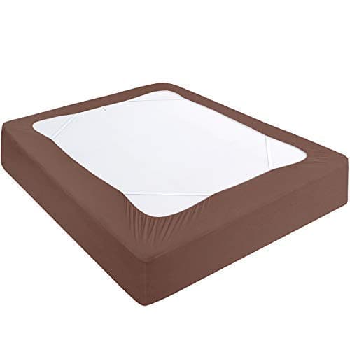 Box Spring Cover Queen Size, Elastic Fabric Wrap Around 4 Sides Bed Skirt, Sleek Alternative for Bed Skirts for Hotel/Home, Fits Box Springs up to 13”, Brown