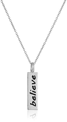 Sterling Silver Rectangle Believe Pendant Necklace, 18"