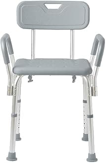 Medline Shower Chair with Back and Padded Arms, Bath Seat with Removable Back, Supports up to 350 lbs, Gray