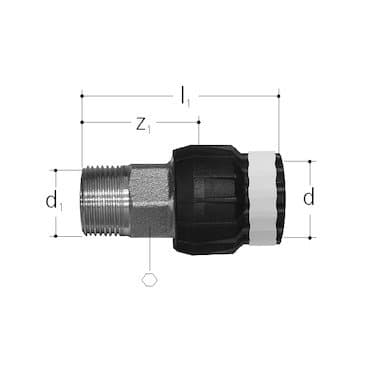 Sanipex MT transition with external thread, 11/2-50 mm