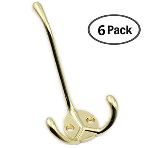 Wall Mount Hook with Three Flared Prongs, VLV Home Storage Robe Towel Coat Jacket Tri-Hooks, (6 Pack, Gold)