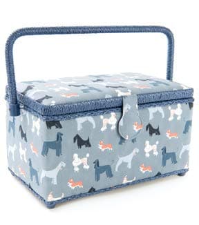 Dritz St Jane Sewing Basket Medium Rectangle Sewing Box 11x6x6 Inches (Blue Gray with Dogs)