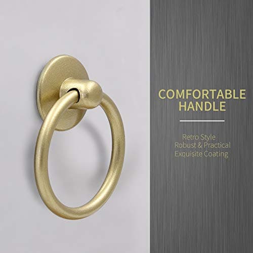 12Pcs Round Ring Drawer Pulls Matte Gold Ring Handle Knobs for Cabinet Drawer Dresser Cupboard Wardrobe, Single Hole