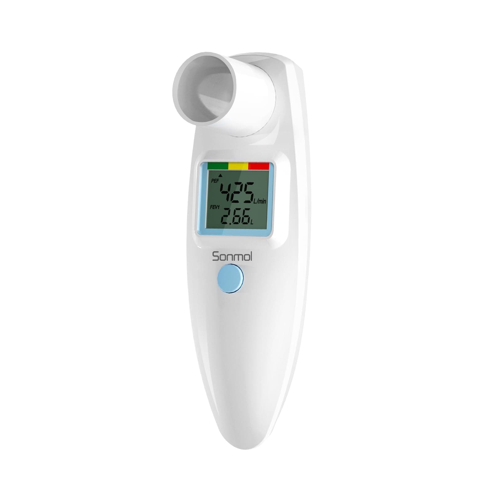 Sonmol Digital Peak Flow Meter Portable PEF Forced Expiratory Volume FEV1 Tester with Red Yellow Green Risk Indicator