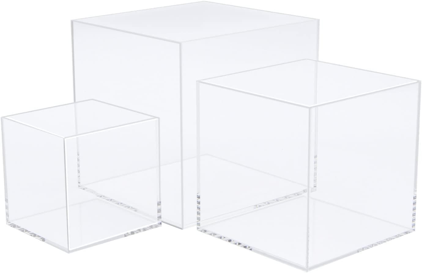 Clear Acrylic Display Boxes, 5 Sided Cube (3 pcs), Display Case Plastic Box Perspex Stand, Dustproof Protection Showcase for Action Figures, Toys, Collectibles