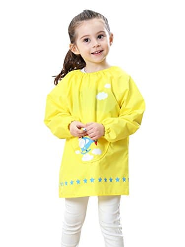 Children's Art Smock Pullover Sleeve Drawing Apron with Packet Plane Pringting Toddler Baby Waterproof Bib Painting with Pockect Yellow 2-4 T