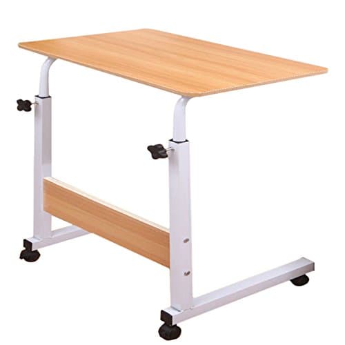 Adjustable Height Computer Cart Mobile Laptop Desk Stand Laptop Table On Wheels for Bed and Sofa,Color: Woodgrain (Woodgrain)