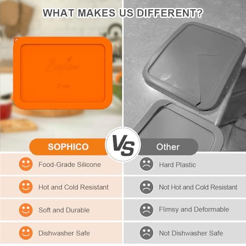Sophico 3 Cup Rectangle Silicone Storage Cover Lids Replacement for Pyrex 7210-PC Glass Bowls,Container not Included (MIX, 4pack)