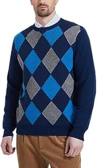 Kallspin Men's Crewneck Argyle Knit Jumpers Wool Blend Long Sleeve Sweater Pullovers
