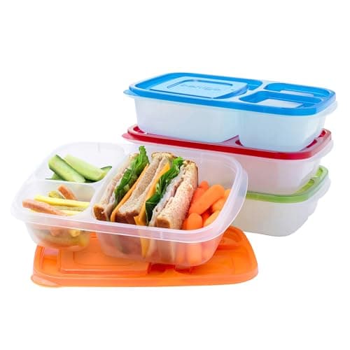 EasyLunchboxes 3-Compartment Bento Lunch Box Containers, Set of 4, Classic