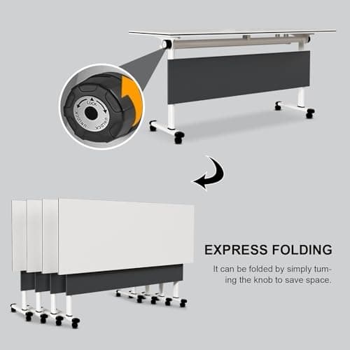 Folding Conference Table Modern Large Mobile Meeting Table Rolling Conference Room Tables with Wheels Seminar Tables for Office Training Classroom (2, Deep Grey, 47.2" D X 23.6" W X 29.5" H)