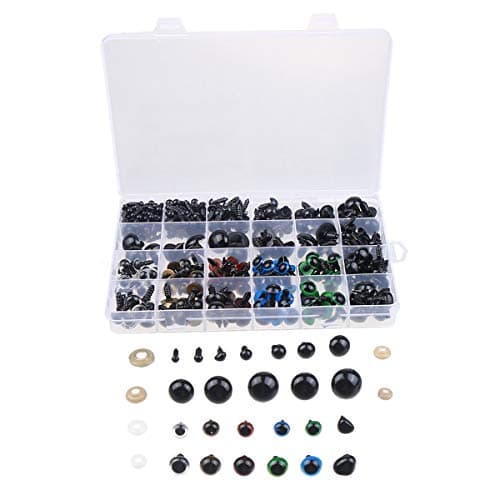 370 PCS 5mm-20mm Solid Black Eyes with Washers, Colorful Craft Plastic Safety Eyes Sewing for DIY of Puppet Plush Animal Making and Teddy Bear