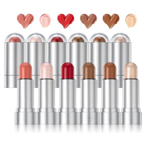 6 Colors Blush Stick,Solid Cream Blush,Multi-Use Highlighter Blush Stick for Cheeks,Lips and Eye,High Pigmented Blush Makeup Stick Set E