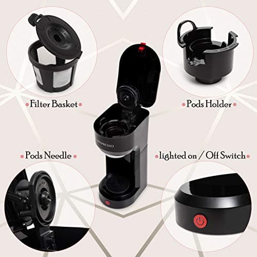 Mixpresso Design Single Serve One Cup Coffee Maker K Cup Compatible Travel Brewer