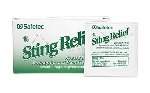 Safetec Sting Relief Wipe (10ct. Box) 9 Boxes (90 Count)