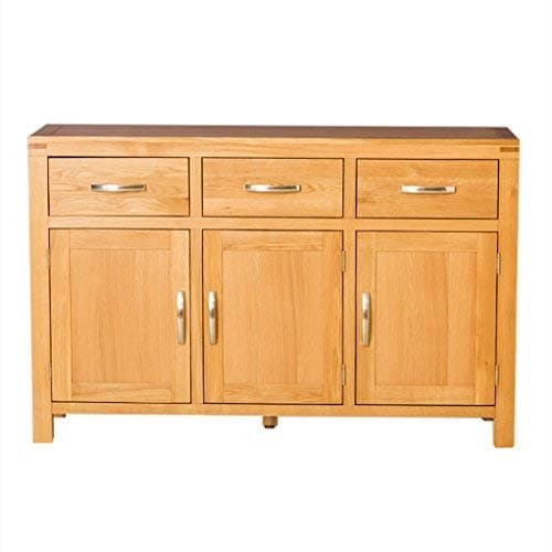 Abbey Light Oak Large Sideboard Cabinet | Contemporary Solid Wood 3 Drawer 3 Door Wide Storage Cupboard for Living Room or Dining Room, Fully Assembled