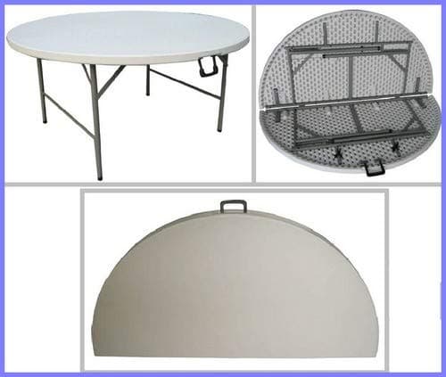 Blue Ravine FT-1, 5FT Round Folding Table, Fold-in-Half. A substantial round table that comfortably sits 8 people.