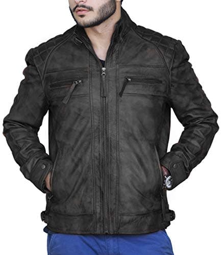 Mens Distressed Brown Classic Diamond Leather Jacket