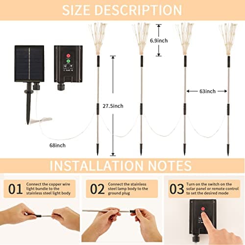 Solar Garden Lights Outdoor 4 Pack 480 LED Firework Path Lights Solar Powered Starburst Fairy Lights Waterproof 8 Lighting Modes with Remote Control for Patio Christmas Party Yard Decorative