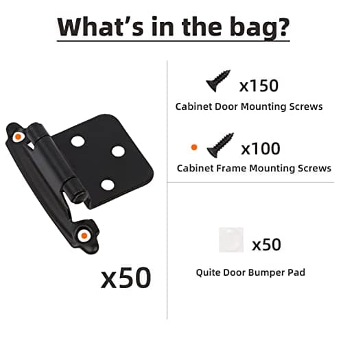 DecoBasics Variable Overlay Cabinet Hinges, Black, 25 Pairs (Sets) Pack