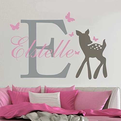 Nursery Wall Decal Vinyl Deer Wall Decal Butterfly Decal Personalized Name Wall Sticker Nursery Wall Mural Graphic Home Art Decoration