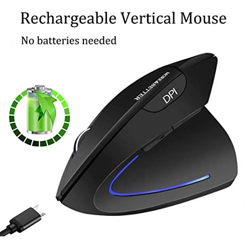 MICROWARE More&Better Wireless Vertical Mouse 2.4G USB Rechargeable Ergonomic Optical Computer Mouse, Black