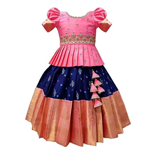 White Button Girls Polyester Blend Readymade Lehenga Choli Set