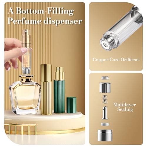 Perfume Atomiser, Perfume Travel Bottle, 10ML Atomiser Spray Bottle, Refillable & Travel Size Perfume Spray Bottle Easy to Refill Cologne Dispenser for Women Men(Gold&Green)