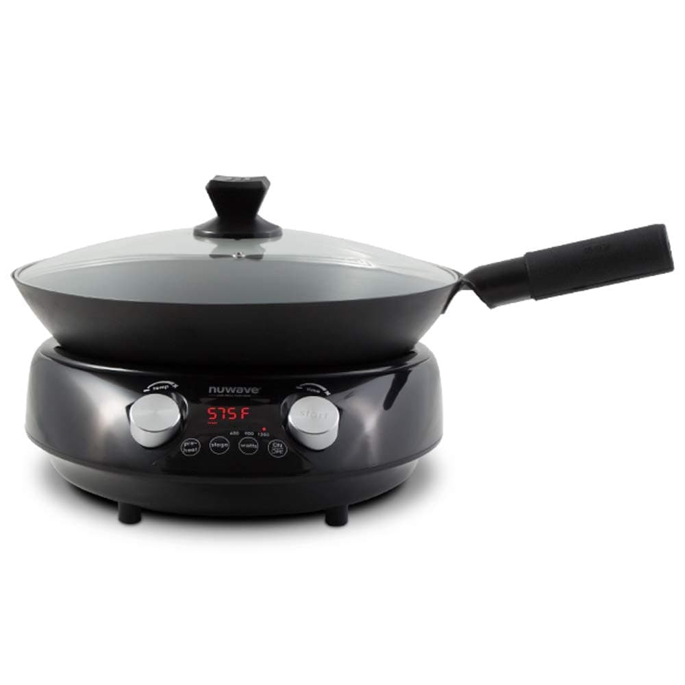 Nuwave Mosaic Induction Wok, Precise Temp Controls from 100°F to 575°F in 5°F, Wok HEI, Infuse Complex Charred Aroma & Flavor, 3 Wattages 900, 1500 & 1800, Authentic 14-inch Carbon Steel Wok Included